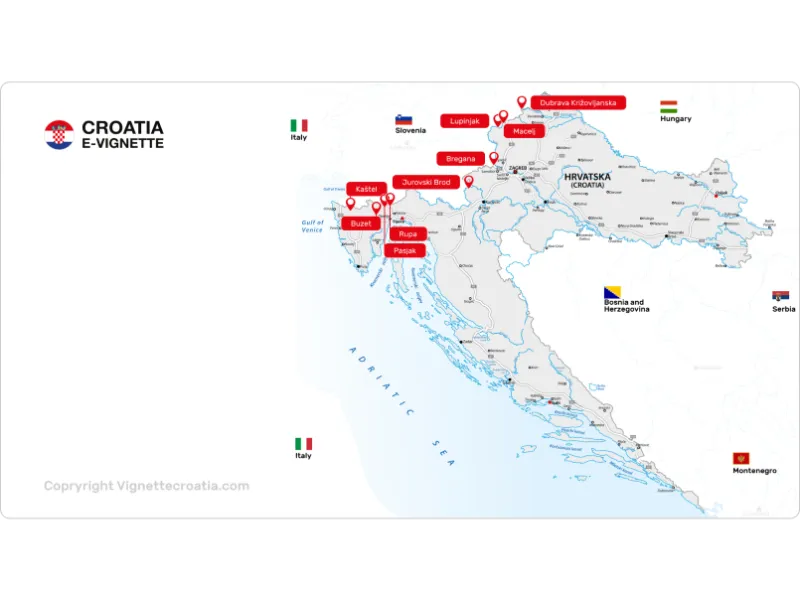 Detailed map with all important border crossings between Croatia and Hungary
